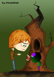 В одиноко стоящее неподалёку дерево вдруг ударила молния. Из кроны вывалился ошпаренный туземец. Отобрал у него паёк имперского гвардейца и пинком прогнал прочь. by  Firiatcat.