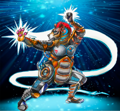 Взрослый Киберпанк, отрабатывающий мастерство владения энергией «ки», от Ониэлиал (У•В•О)