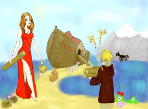 Первый ковчег уже почти готов. Юный падаван  Alrais помогает достраивать его непревзойдённой  Рэйра. Мозговые слизни, пожирафы и трибблы парами подтягиваются, надеясь успеть к отплытию…