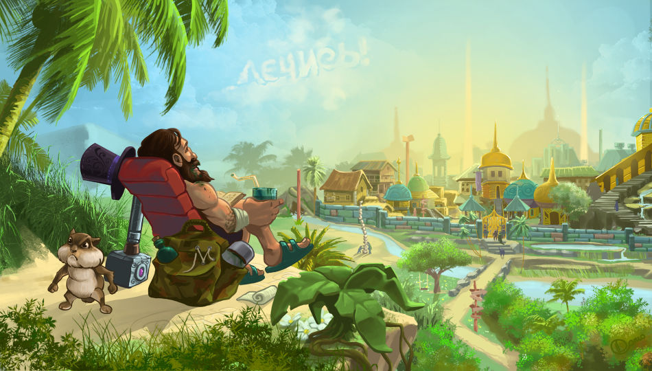 "Герой на отдыхе". Холст, зелёнка, йодный карандаш. (1920x1080)